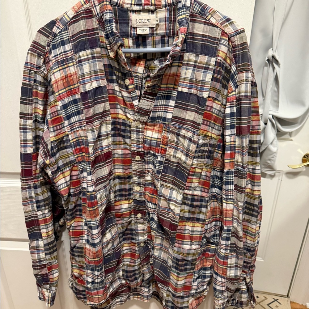 J. Crew Red and Blue Casual Button Down Shirt